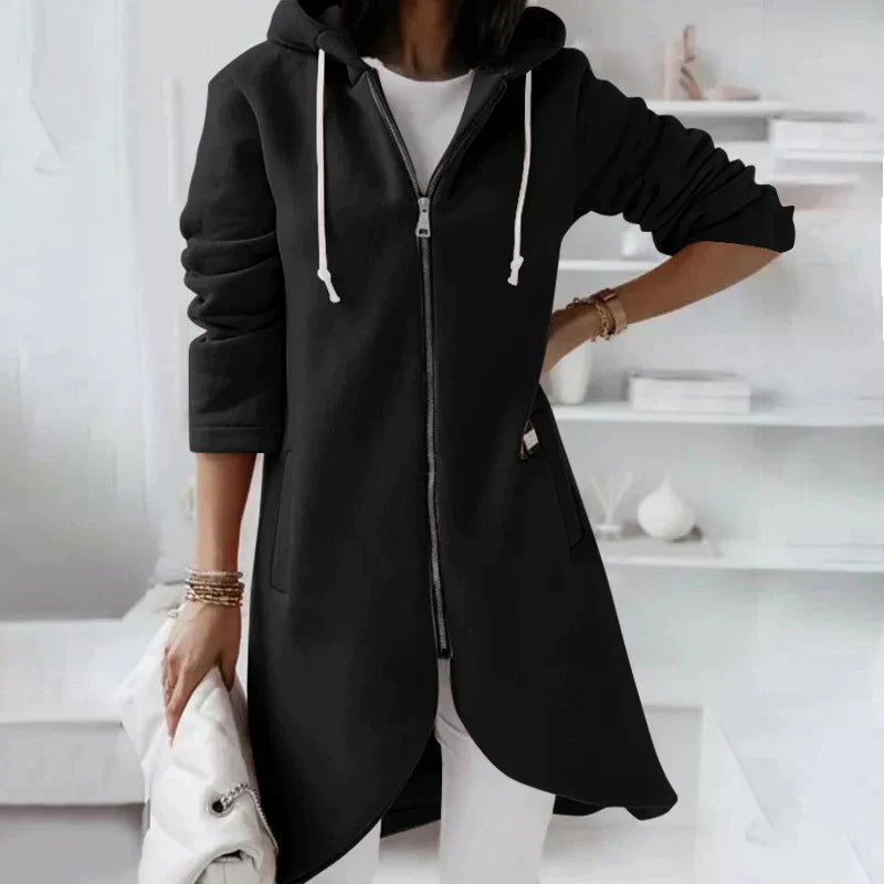 Women's Long Hooded Jacket Black Polyester - 4