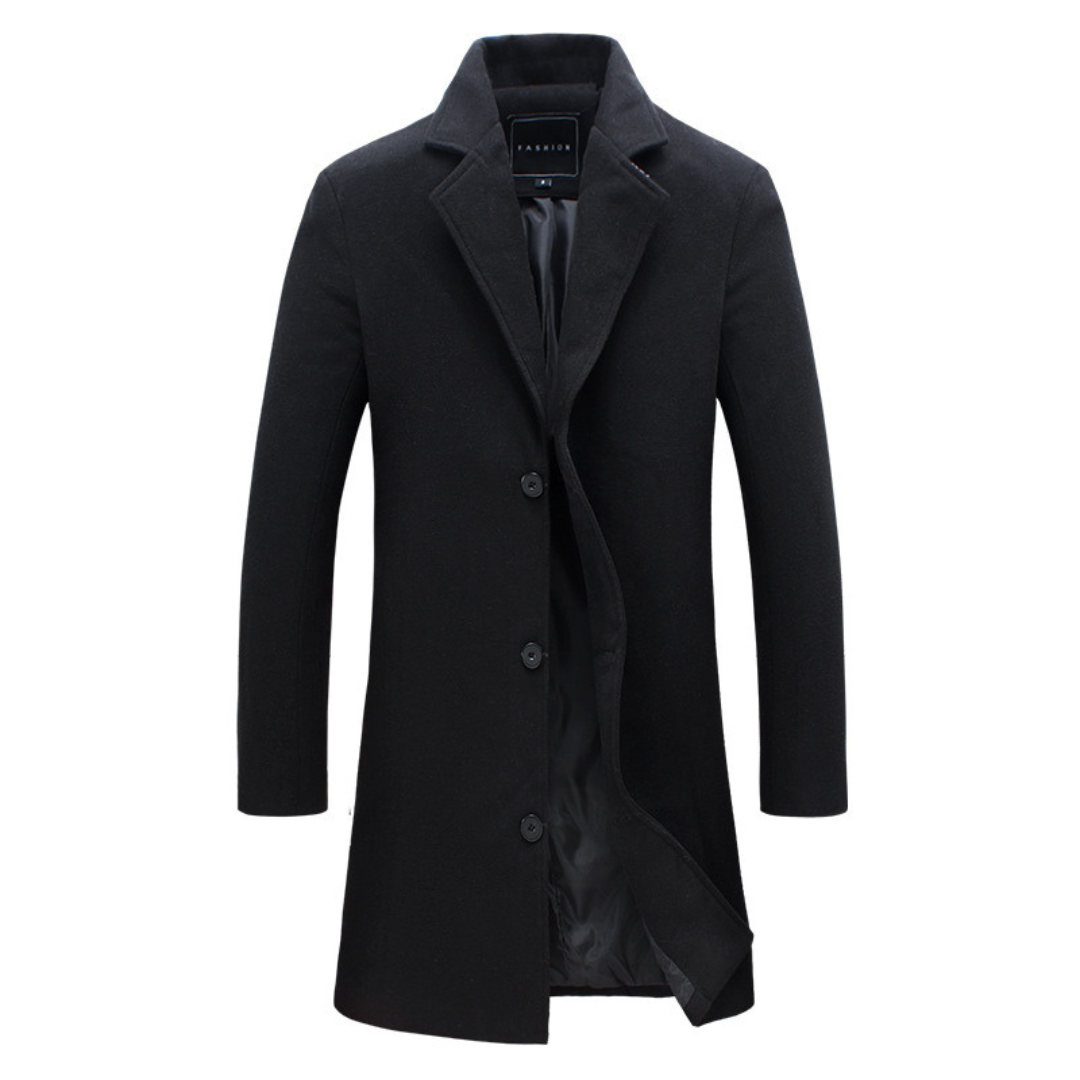 Men's Coat Black Lightweight Cotton Button-Up - 2