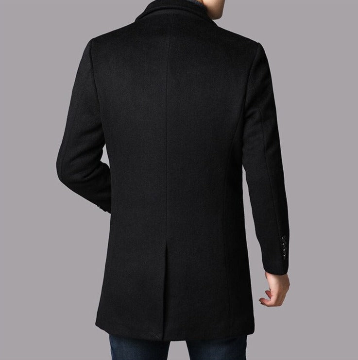 Men's Coat Black Wool Blend Elegant Business Overcoat - 2