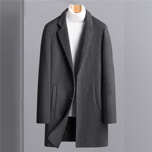Men's Coat Black Wool Blend Elegant Business Overcoat - 4