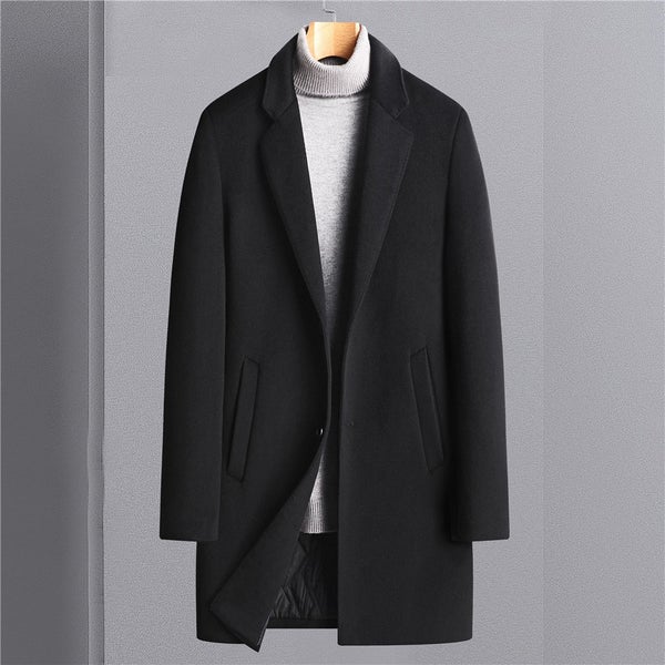 Men's Coat Black Wool Blend Elegant Business Overcoat - 5
