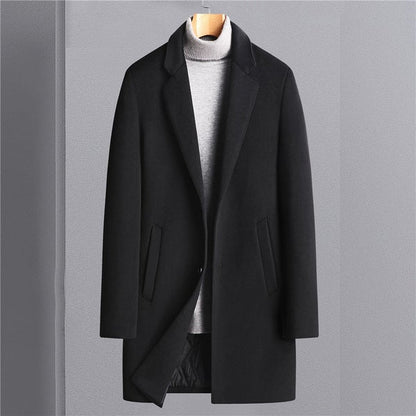 Men's Coat Black Wool Blend Elegant Business Overcoat - 5
