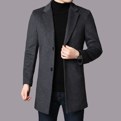 Men's Coat Black Wool Blend Elegant Business Overcoat - 7