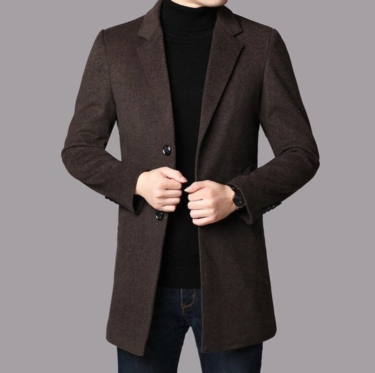 Men's Coat Black Wool Blend Elegant Business Overcoat - 9