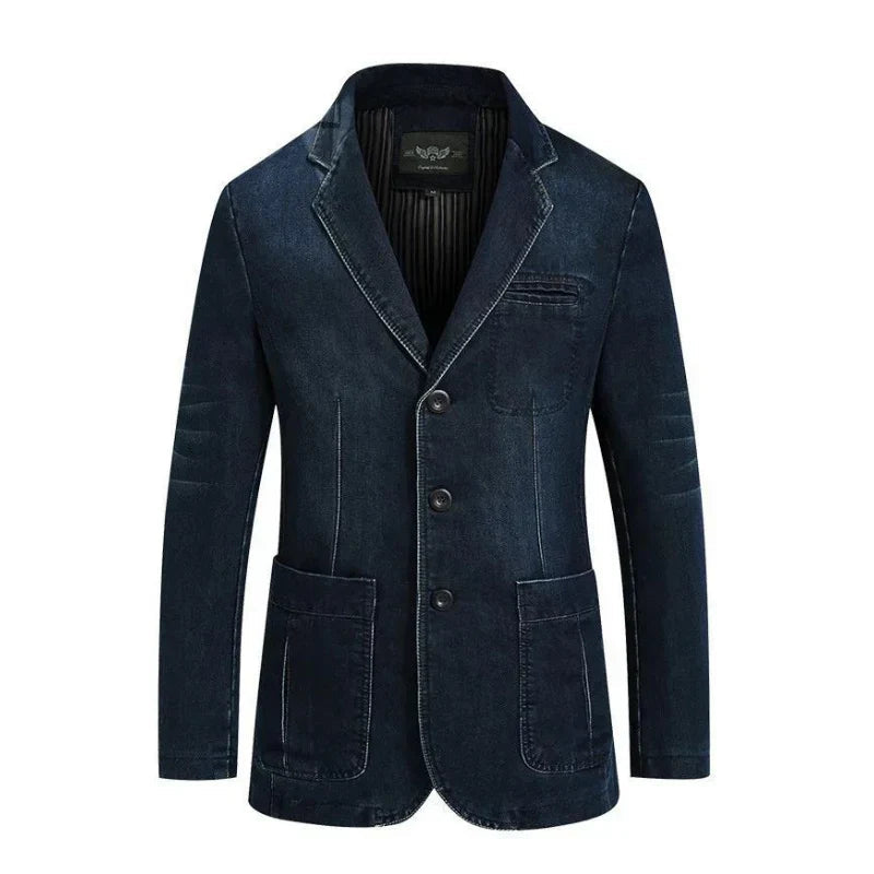 Men's Blazer Jacket Blue Denim 100% Cotton Casual Style - 1