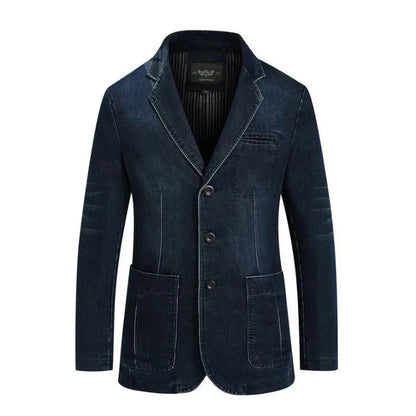 Men's Blazer Jacket Blue Denim 100% Cotton Casual Style - 1