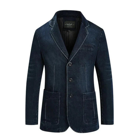 Men's Blazer Jacket Blue Denim 100% Cotton Casual Style - 1
