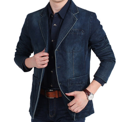 Men's Blazer Jacket Blue Denim 100% Cotton Casual Style - 2