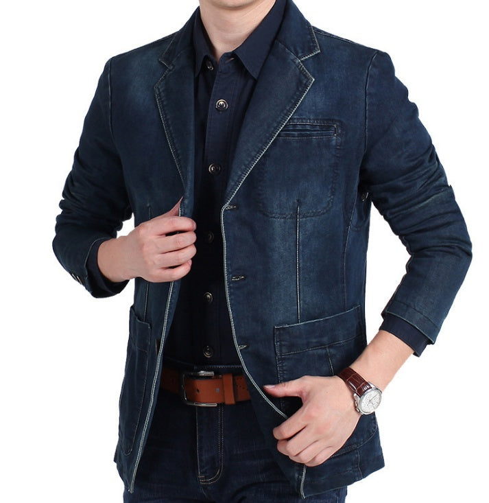 Men's Blazer Jacket Blue Denim 100% Cotton Casual Style - 11