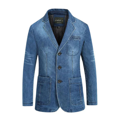 Men's Blazer Jacket Blue Denim 100% Cotton Casual Style - 12