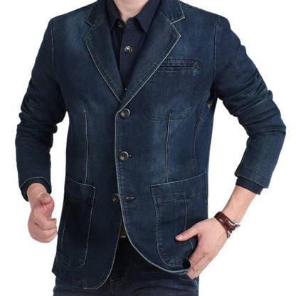 Men's Blazer Jacket Blue Denim 100% Cotton Casual Style - 3