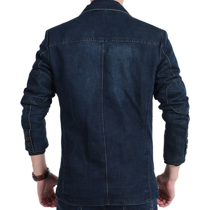 Men's Blazer Jacket Blue Denim 100% Cotton Casual Style - 6