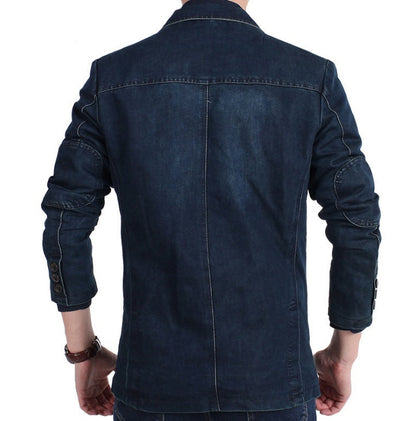 Men's Blazer Jacket Blue Denim 100% Cotton Casual Style - 6