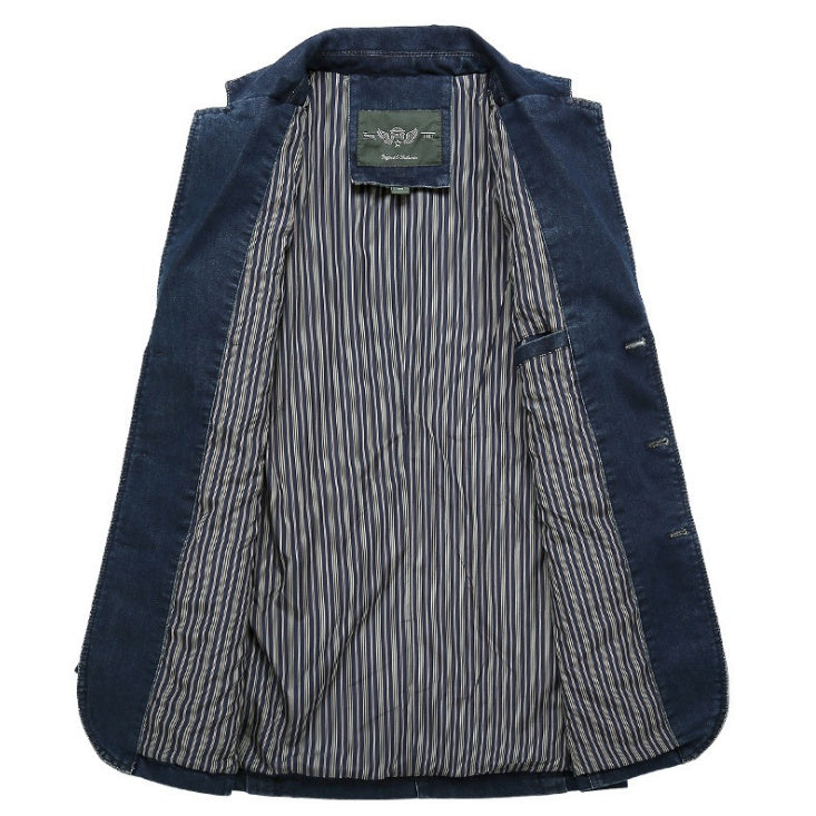 Men's Blazer Jacket Blue Denim 100% Cotton Casual Style - 7