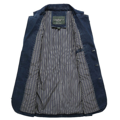 Men's Blazer Jacket Blue Denim 100% Cotton Casual Style - 7