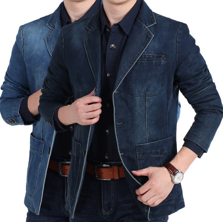Men's Blazer Jacket Blue Denim 100% Cotton Casual Style - 8
