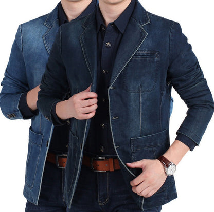 Men's Blazer Jacket Blue Denim 100% Cotton Casual Style - 8