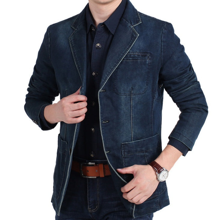 Men's Blazer Jacket Blue Denim 100% Cotton Casual Style - 9