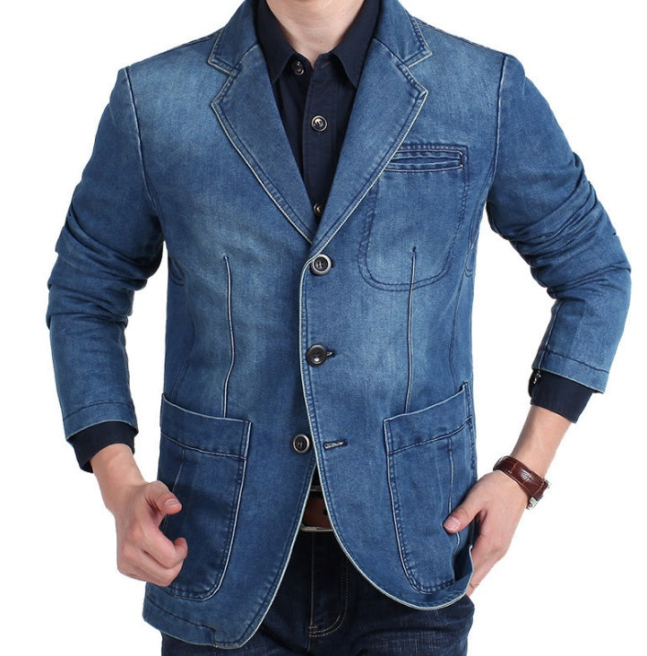Men's Blazer Jacket Blue Denim 100% Cotton Casual Style - 10