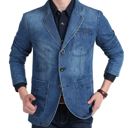 Men's Blazer Jacket Blue Denim 100% Cotton Casual Style - 10