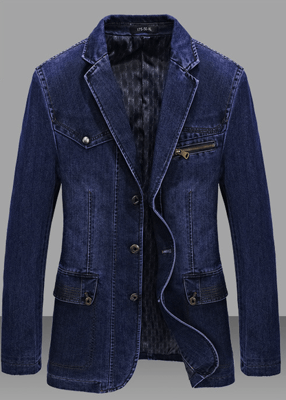 Men's Denim Suit Jacket Blue Casual Lightweight - 1
