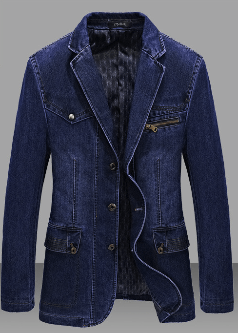Men's Denim Suit Jacket Blue Casual Lightweight - 1