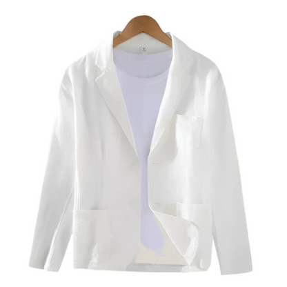 Men's Blazer Beige Linen Elegant Jacket - 3