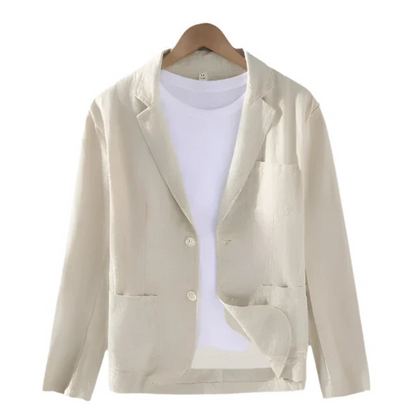 Men's Blazer Beige Linen Elegant Jacket - 5