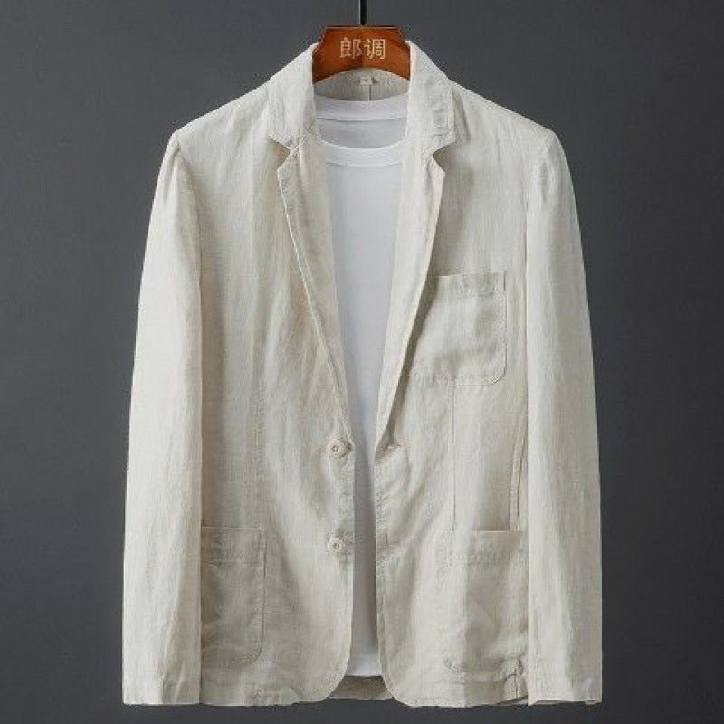 Men's Linen Blazer Beige Lightweight Stylish - 1