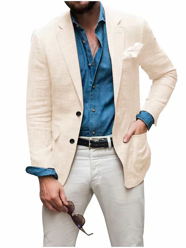 Men's Linen Blazer Beige Tailored Fit Casual Jacket - 2