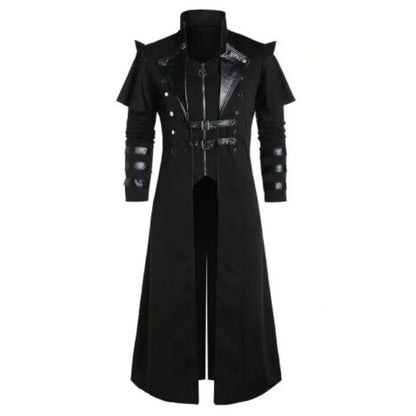 Men's Long Coat Black Gothic Style Armor High-Quality Fabric - 1