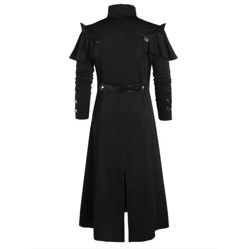 Men's Long Coat Black Gothic Style Armor High-Quality Fabric - 4