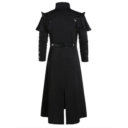 Men's Long Coat Black Gothic Style Armor High-Quality Fabric - 4