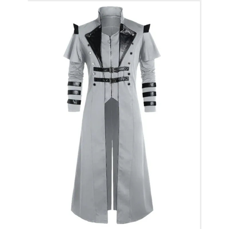 Men's Long Coat Black Gothic Style Armor High-Quality Fabric - 5