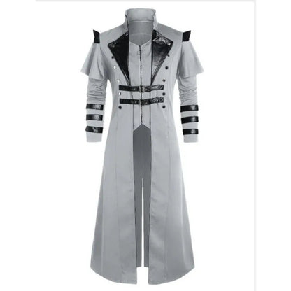 Men's Long Coat Black Gothic Style Armor High-Quality Fabric - 5