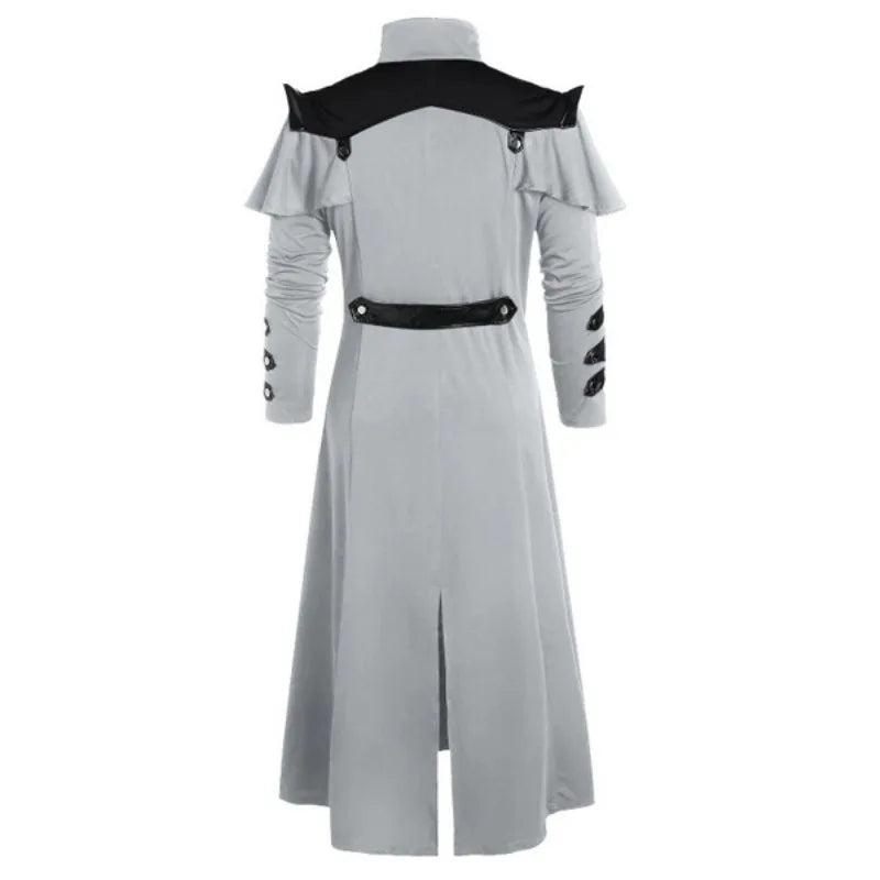 Men's Long Coat Black Gothic Style Armor High-Quality Fabric - 6