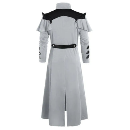 Men's Long Coat Black Gothic Style Armor High-Quality Fabric - 6