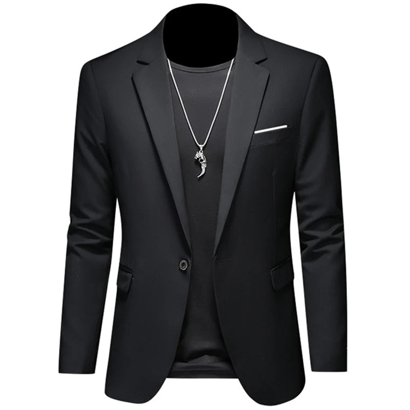 Men's Slim Fit Blazer Black Polyester - 3