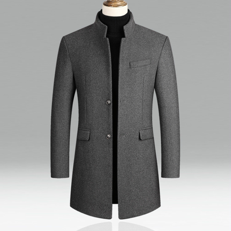 Men's Overcoat Black Wool Blend Elegant Tailored Coat - 4