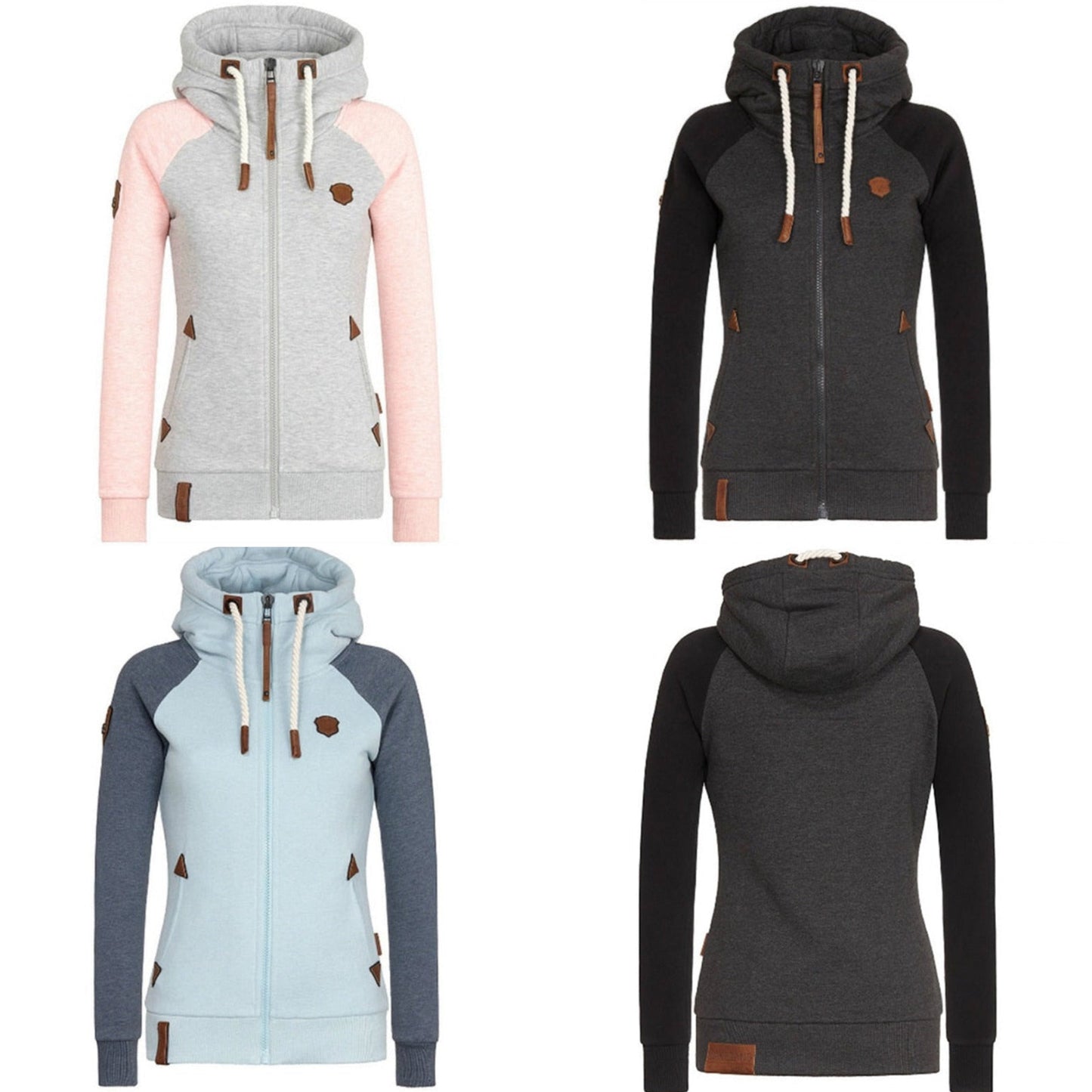 Women's Hooded Jacket Black Cotton Blend - 3