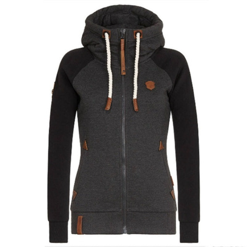 Women's Hooded Jacket Black Cotton Blend - 4
