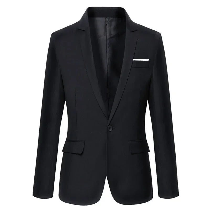 Men's Slim Fit Blazer Black Polyester - 3