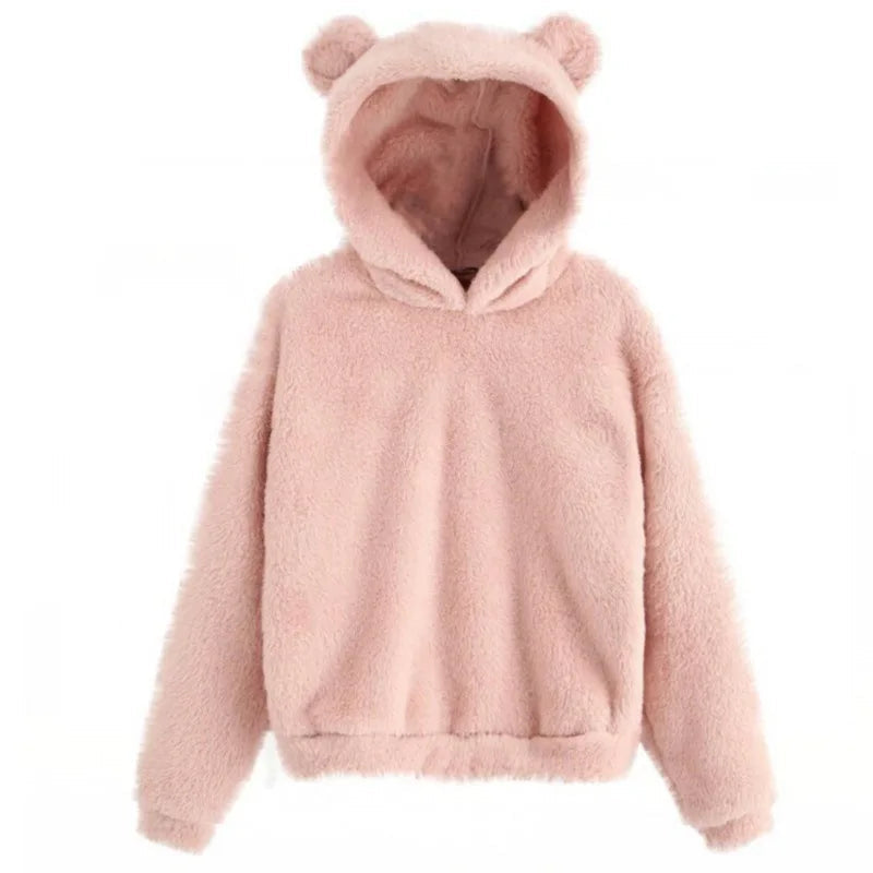 Women's Teddy Hoodie Beige Soft Fabric - 3