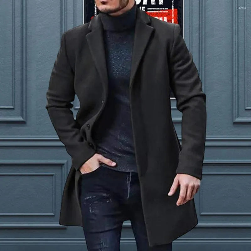 Men's Winter Coat Black Wool Blend - 1