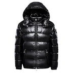 Men's Hooded Winter Jacket Black Water-Repellent Fabric Insulated - 1