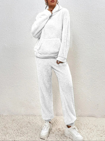 Women's Loungewear Set Beige Teddy Fabric Hooded - 1