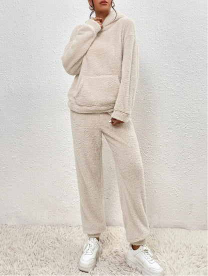 Women's Loungewear Set Beige Teddy Fabric Hooded - 10