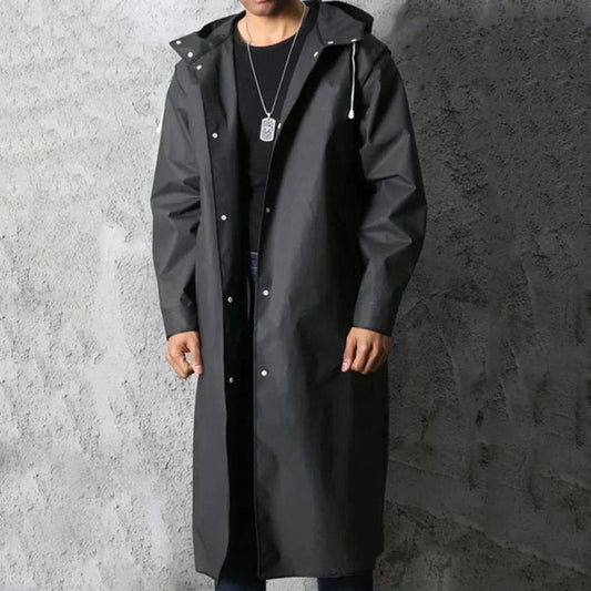 Men's Waterproof Raincoat Black Lightweight Outdoor Coat with Hood - 1