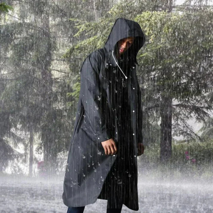 Men's Waterproof Raincoat Black Lightweight Outdoor Coat with Hood - 2