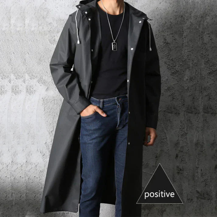 Men's Waterproof Raincoat Black Lightweight Outdoor Coat with Hood - 3